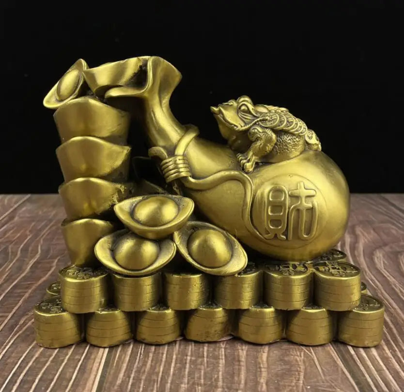 China brass seiko money bag gold toad wealth crafts statue