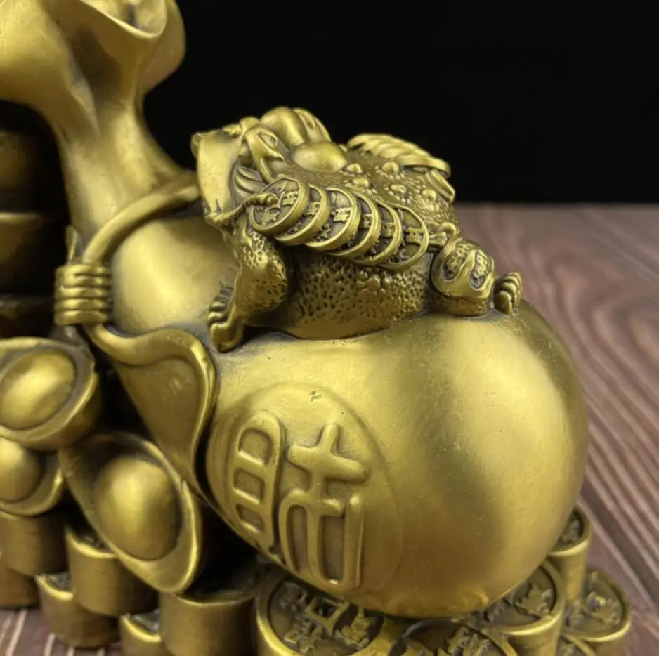 China brass seiko money bag gold toad wealth crafts statue