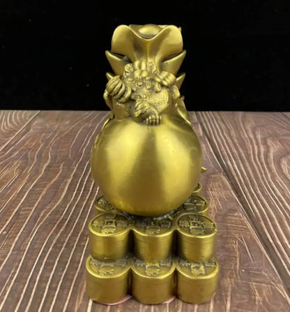 China brass seiko money bag gold toad wealth crafts statue