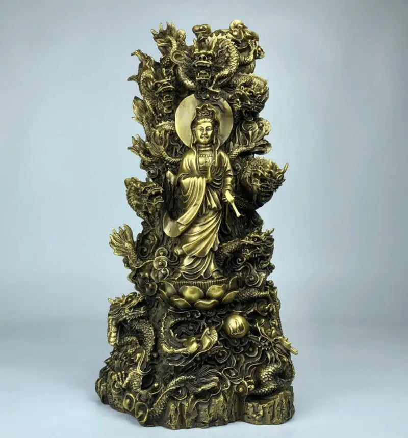 China brass seiko nine dragon Guanyin crafts statue