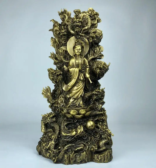China brass seiko nine dragon Guanyin crafts statue