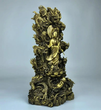 China brass seiko nine dragon Guanyin crafts statue