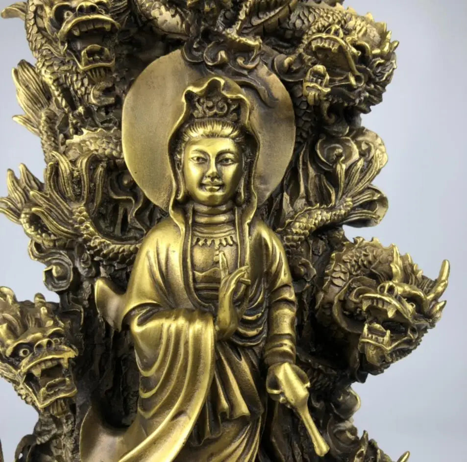 China brass seiko nine dragon Guanyin crafts statue