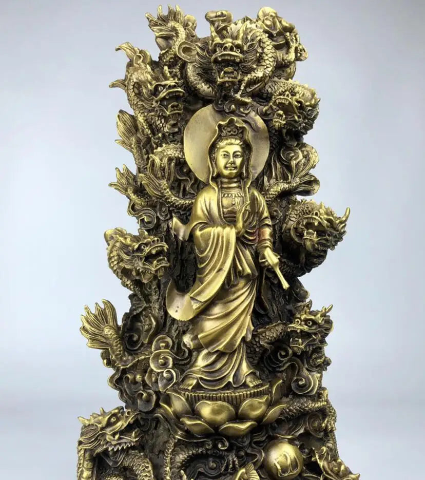 China brass seiko nine dragon Guanyin crafts statue