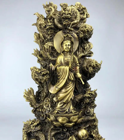 China brass seiko nine dragon Guanyin crafts statue