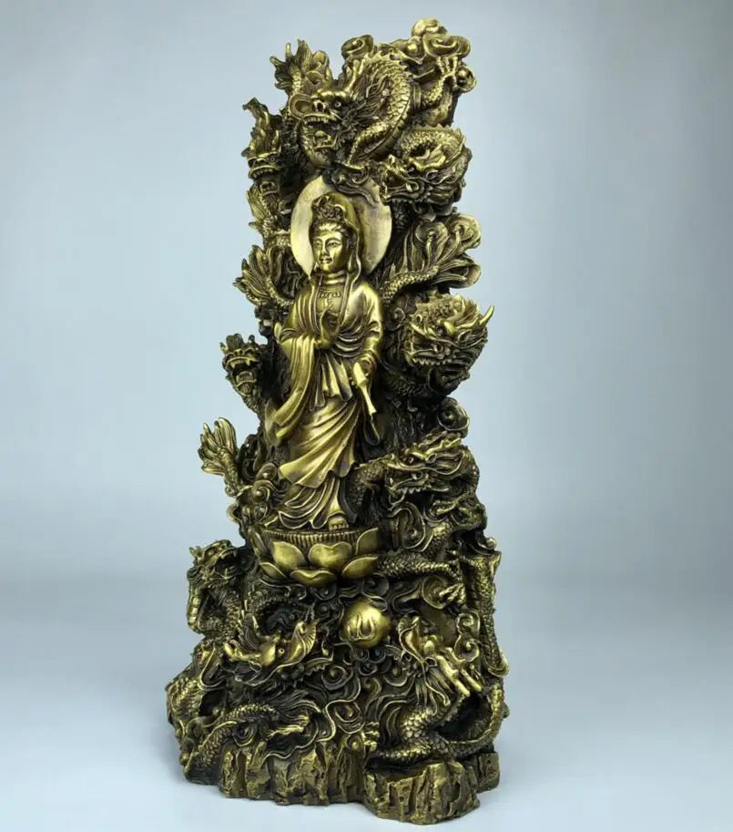 China brass seiko nine dragon Guanyin crafts statue