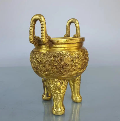 China brass seiko nine dragon tripod Incense burner crafts statue