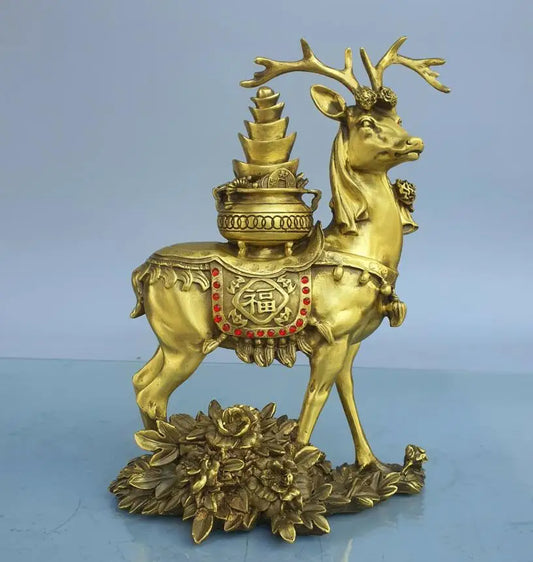 China brass seiko recruit wealth Sika deer crafts statue