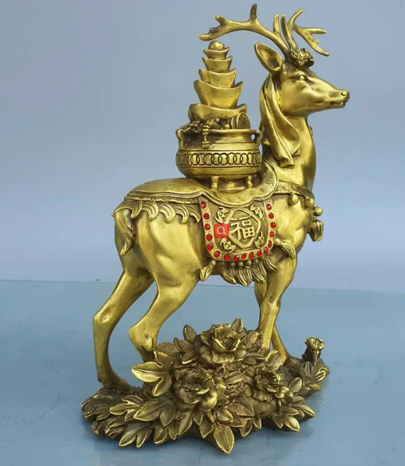 China brass seiko recruit wealth Sika deer crafts statue