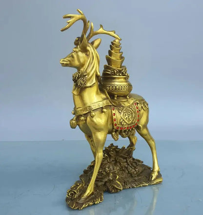 China brass seiko recruit wealth Sika deer crafts statue