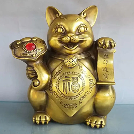 China brass seiko recruit wealth cat crafts statue