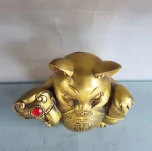 China brass seiko recruit wealth cat crafts statue