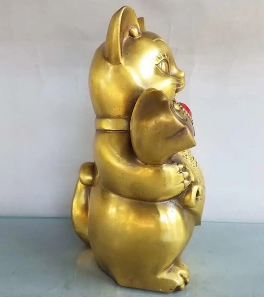 China brass seiko recruit wealth cat crafts statue
