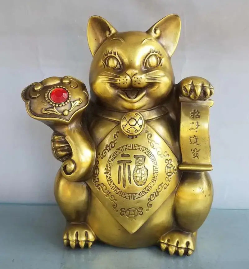 China brass seiko recruit wealth cat crafts statue