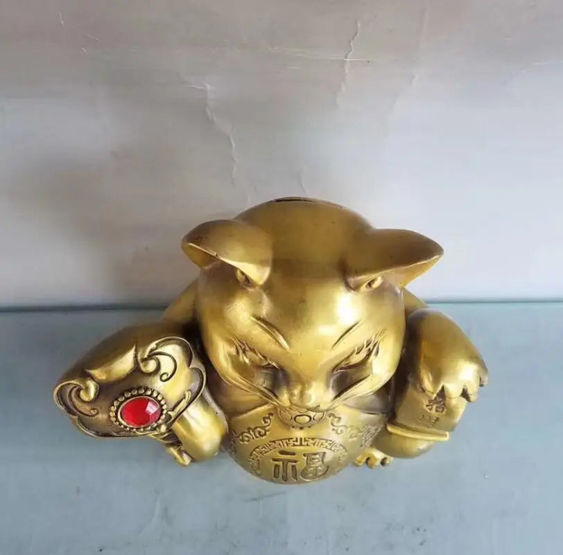 China brass seiko recruit wealth cat crafts statue