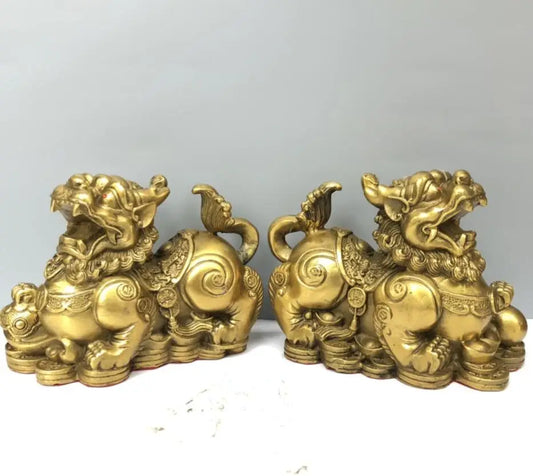 China brass seiko recruit wealth mythical wild animal crafts statue A pair