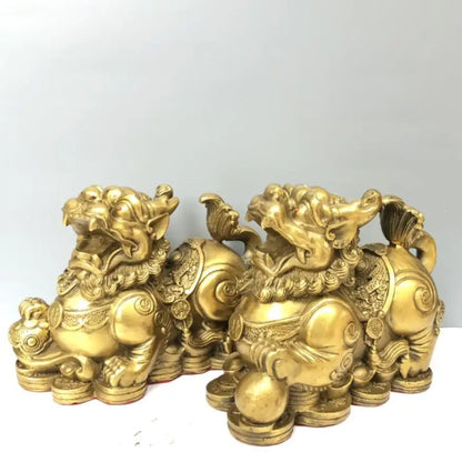 China brass seiko recruit wealth mythical wild animal crafts statue A pair