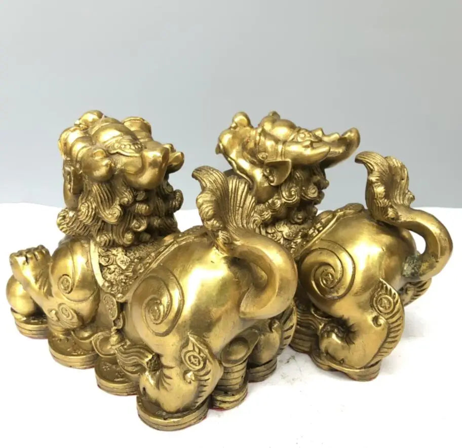 China brass seiko recruit wealth mythical wild animal crafts statue A pair