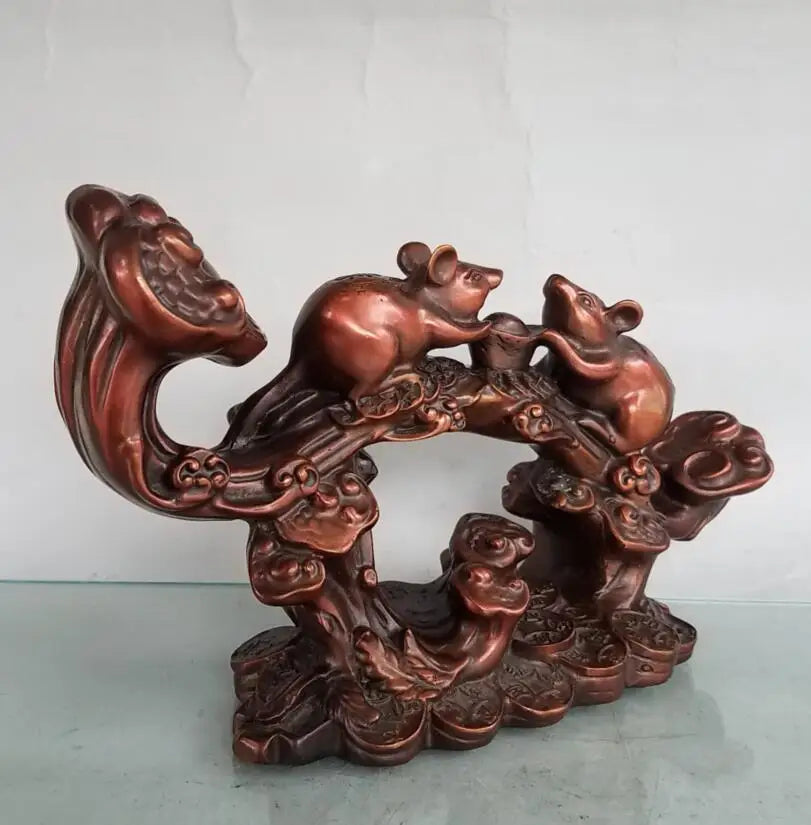 China brass seiko recruit wealth ruyi rat crafts statue