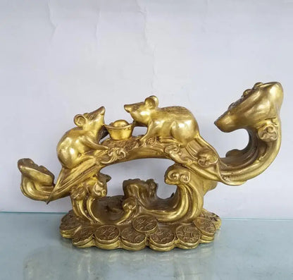 China brass seiko recruit wealth ruyi rat crafts statue