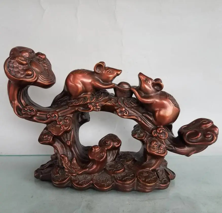 China brass seiko recruit wealth ruyi rat crafts statue