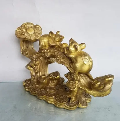 China brass seiko recruit wealth ruyi rat crafts statue
