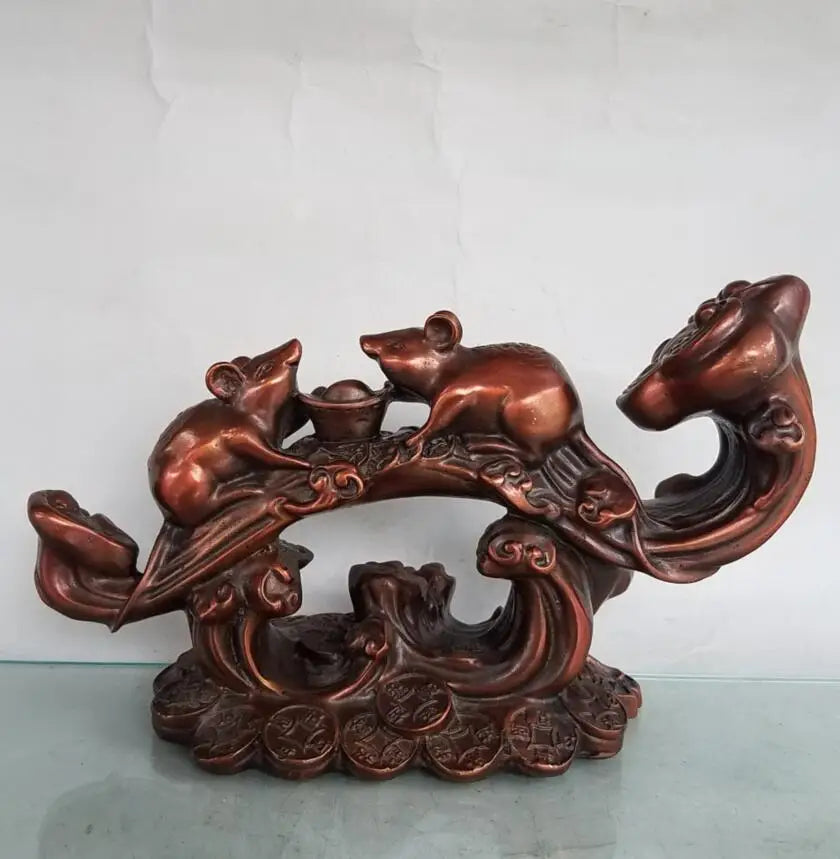 China brass seiko recruit wealth ruyi rat crafts statue
