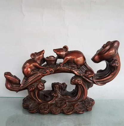 China brass seiko recruit wealth ruyi rat crafts statue
