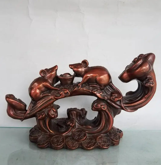 China brass seiko recruit wealth ruyi rat crafts statue