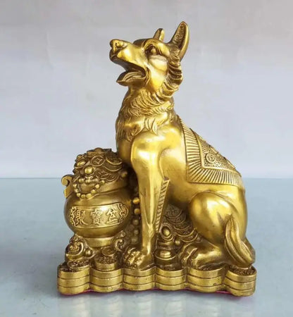 China brass seiko treasure bowl dog wealth crafts statue