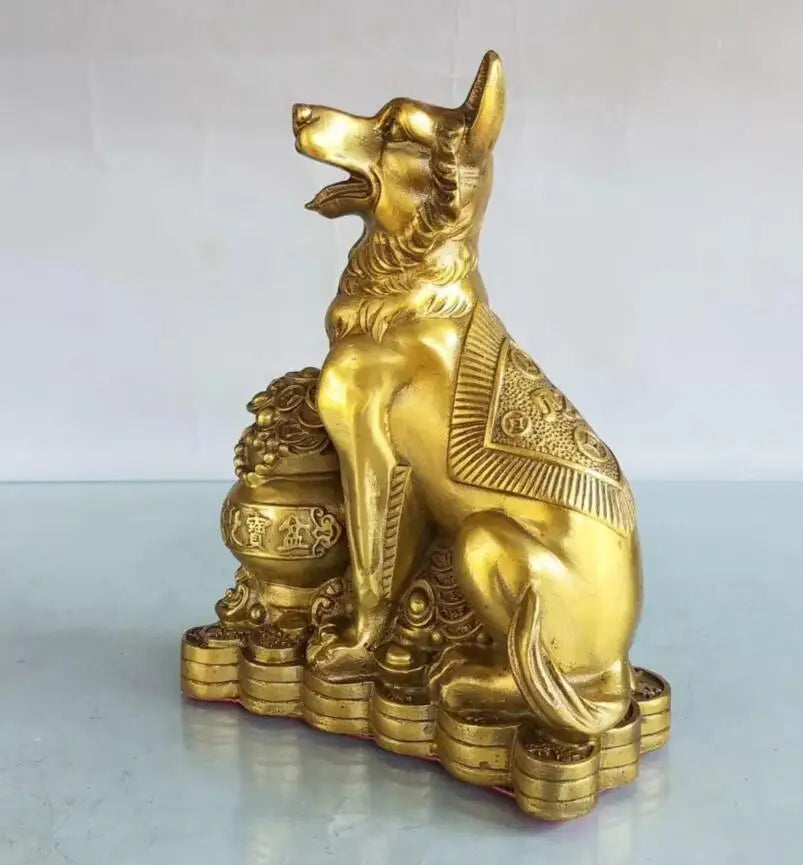 China brass seiko treasure bowl dog wealth crafts statue