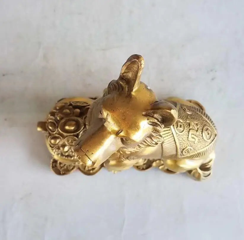 China brass seiko treasure bowl dog wealth crafts statue