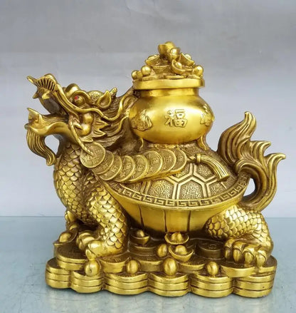 China brass seiko treasure bowl dragon turtle crafts statue