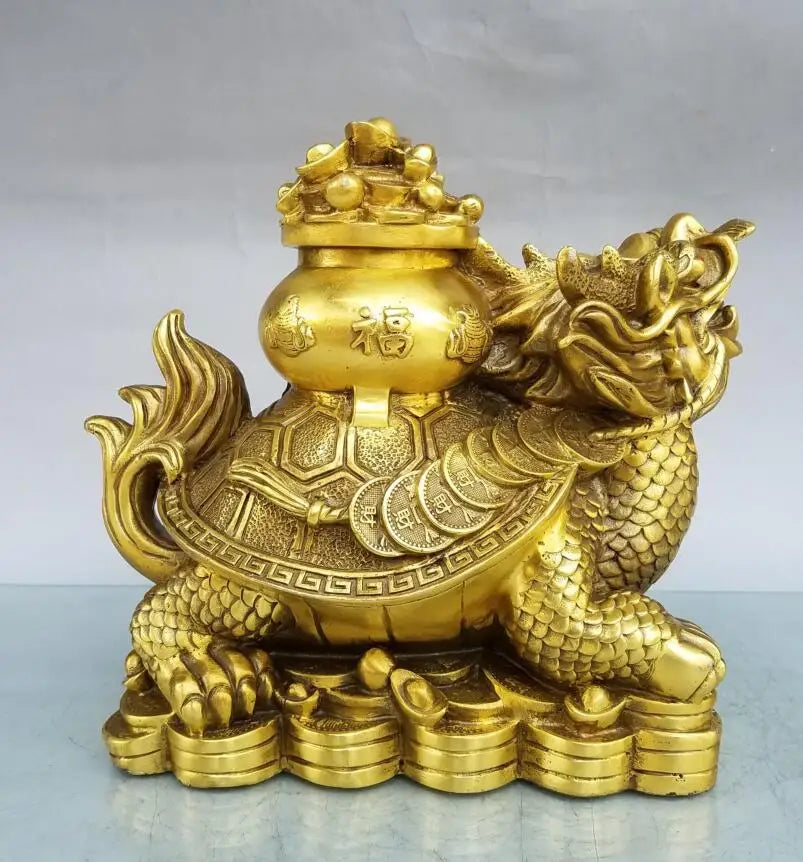 China brass seiko treasure bowl dragon turtle crafts statue