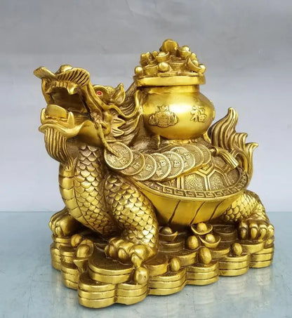 China brass seiko treasure bowl dragon turtle crafts statue