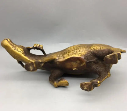 China brass shepherd boy Ride cow crafts statue