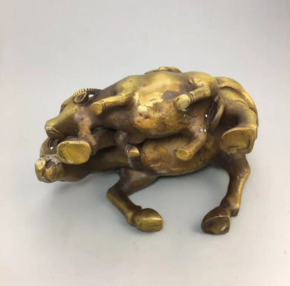 China brass shepherd boy Riding cow crafts statue