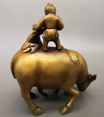 China brass shepherd boy Riding cow crafts statue