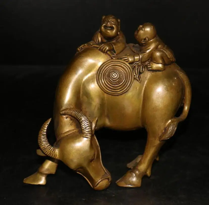 China brass shepherd boy put cow crafts statue