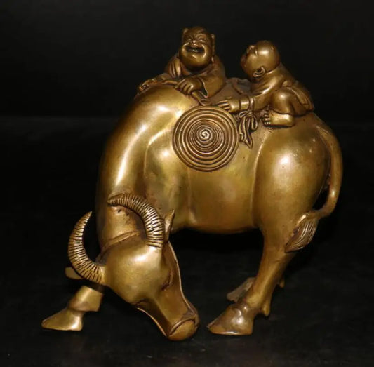 China brass shepherd boy put cow crafts statue