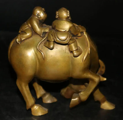 China brass shepherd boy put cow crafts statue