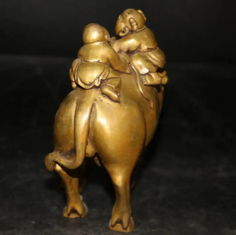 China brass shepherd boy put cow crafts statue