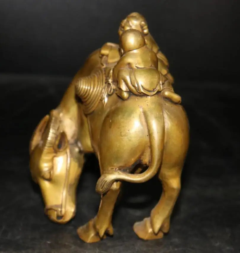 China brass shepherd boy put cow crafts statue