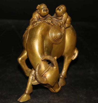 China brass shepherd boy put cow crafts statue