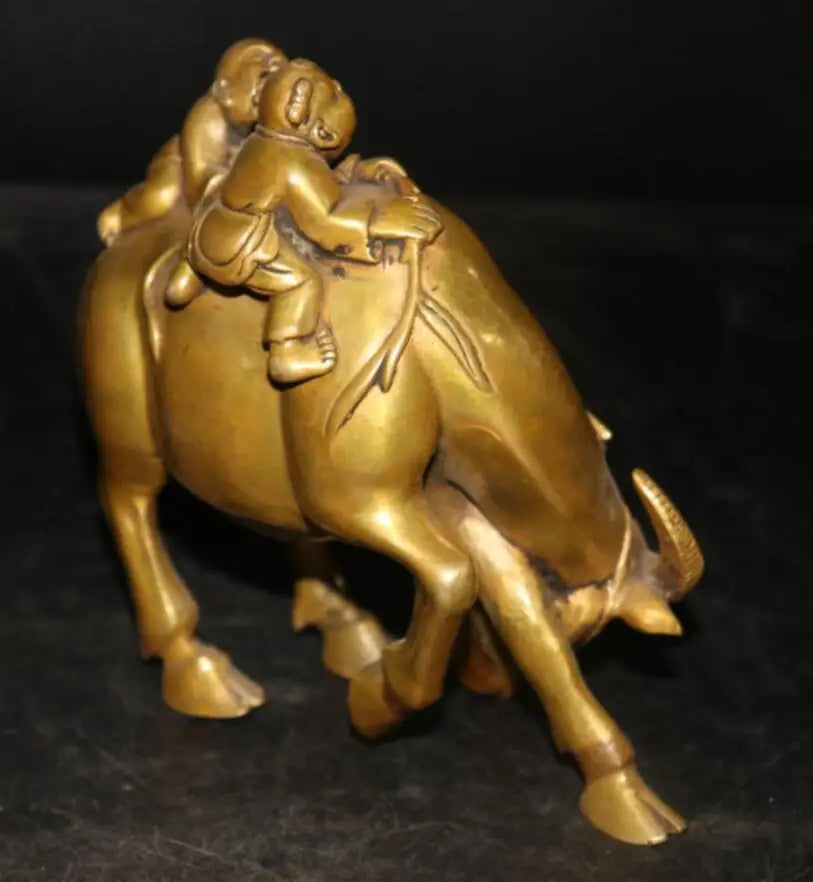 China brass shepherd boy put cow crafts statue