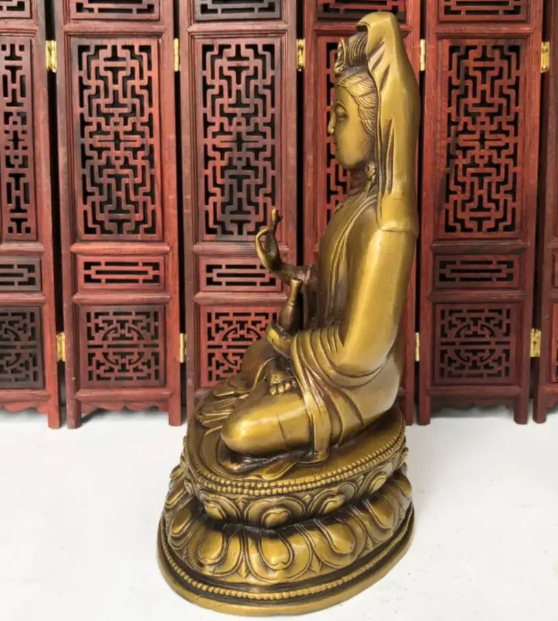 China brass sit Guanyin Buddha crafts statue