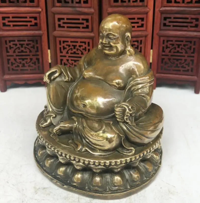 China brass sit lotus maitreya Buddha crafts statue