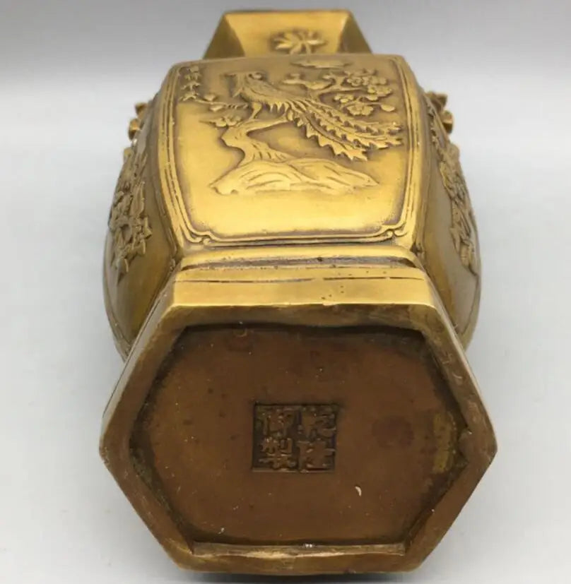 China brass six Angle vase crafts statue A pair