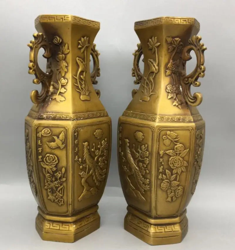 China brass six Angle vase crafts statue A pair