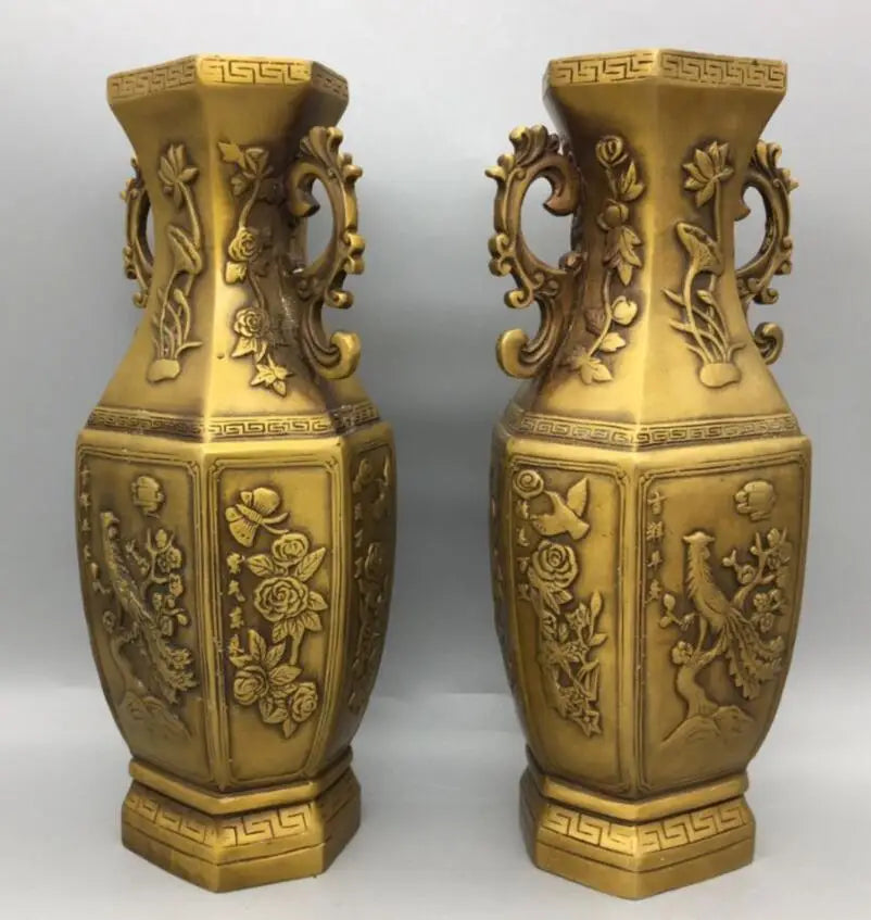 China brass six Angle vase crafts statue A pair